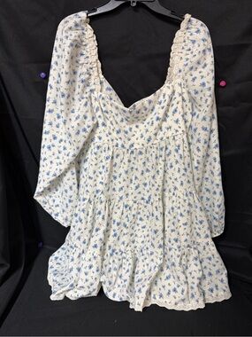 ARULA White Dress with Blue Floral Print